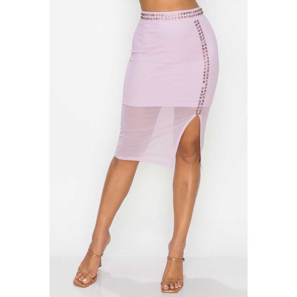 Studded Stone Cami Top & Slit Mini Skirts Set - Picture 6 of 9